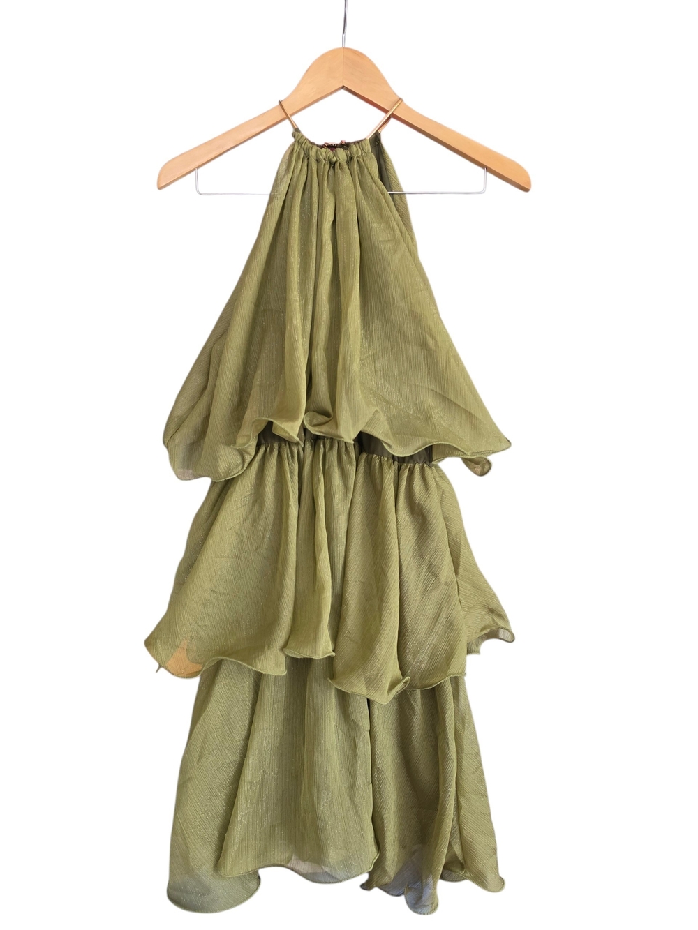 Missguided Olive Halter Tiered Ruffle Mini Dress - Picture 3 of 9